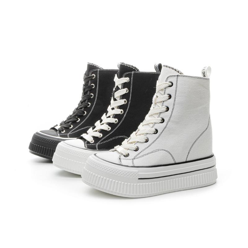 Platform Canvas Women's Shoes Spring 2025 New 13CM Invisible Inner Height Increase High-top Muffin Shoes Casual Versatile Tide