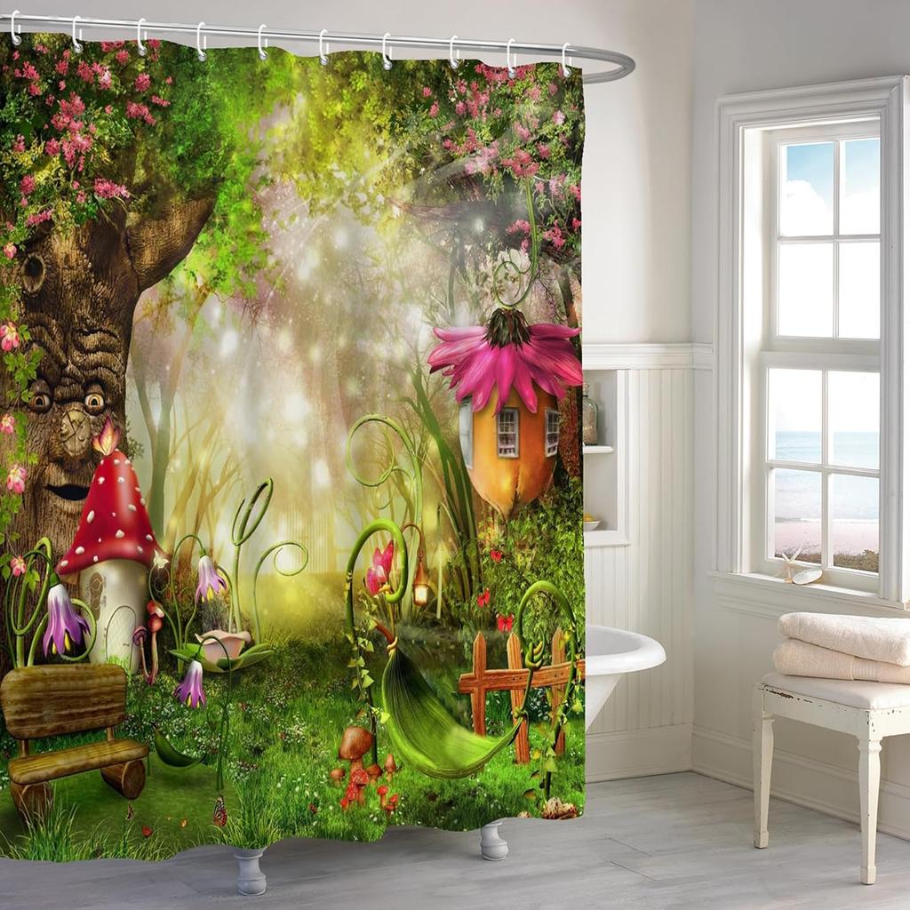 Magischer Wald Duschvorhang Fee Dschungel Fantasie Wunderland Wasserdicht Polyester Haken Duschvorhang für Badezimmer Dekoration