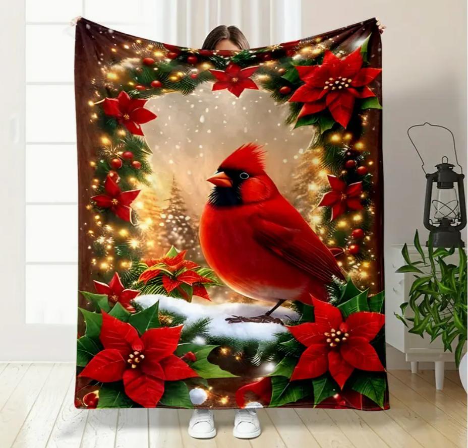 Festive Christmas Reindeer Pattern Fleece Throw Blanket Hand Wash Only  Multi-Purpose Blankets