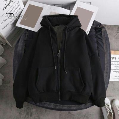 Fall Winter Men Coat Zip-up Long Sleeves Elastic Cuff Thick Plus Size Drawstring Plush Solid Color Loose Pockets Daily Sport Hoodie