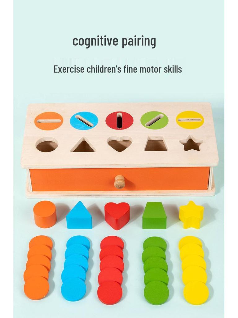 Montessori Early Education Coin Box with Color & Shape Matching Blocks - Educational Wooden Toy