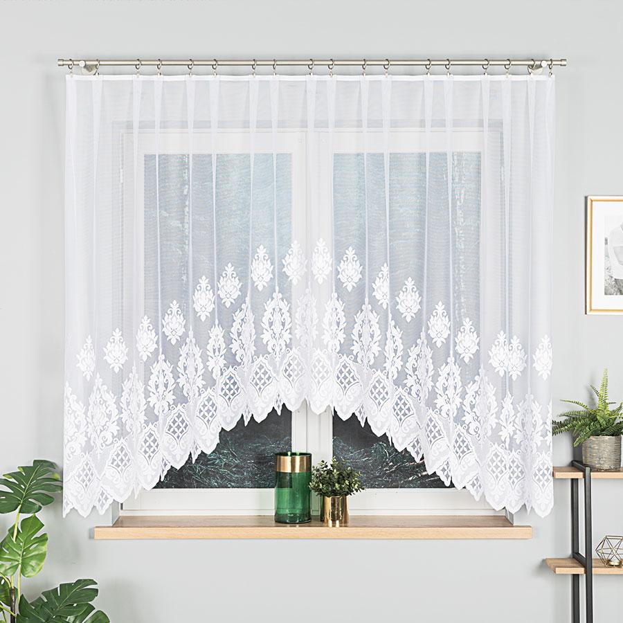 Ludmila - Ready-made Jacquard Curtain with Bottom Cut - - White