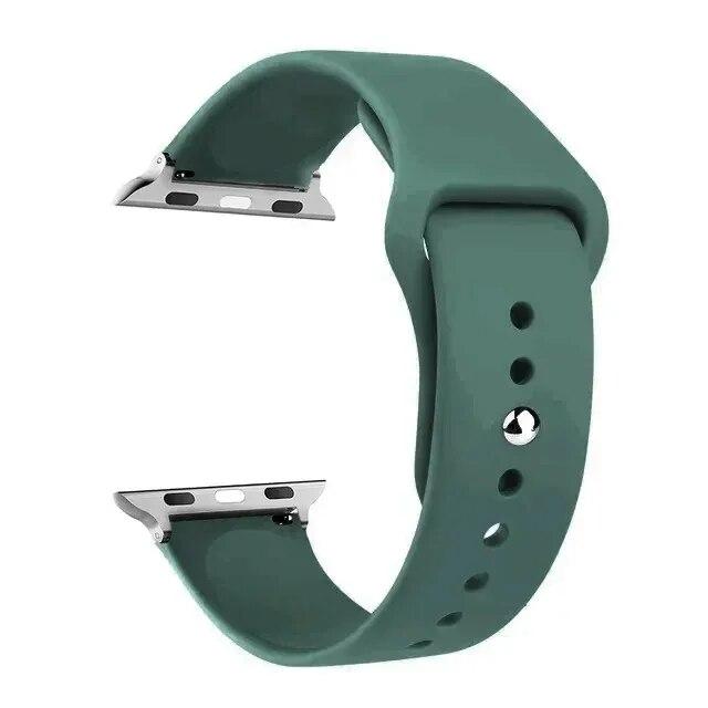 

Силиконовый ремешок для Apple Watch, ремешки 45 мм, 44 мм, 49 мм, 40 мм, 41 мм, 42 мм, спортивный браслет Correa iWatch Series SE 9, 8, 7, 6, 5, 3, 4, Ultra 2 42 44 45 49 mm M-L сосна зеленый