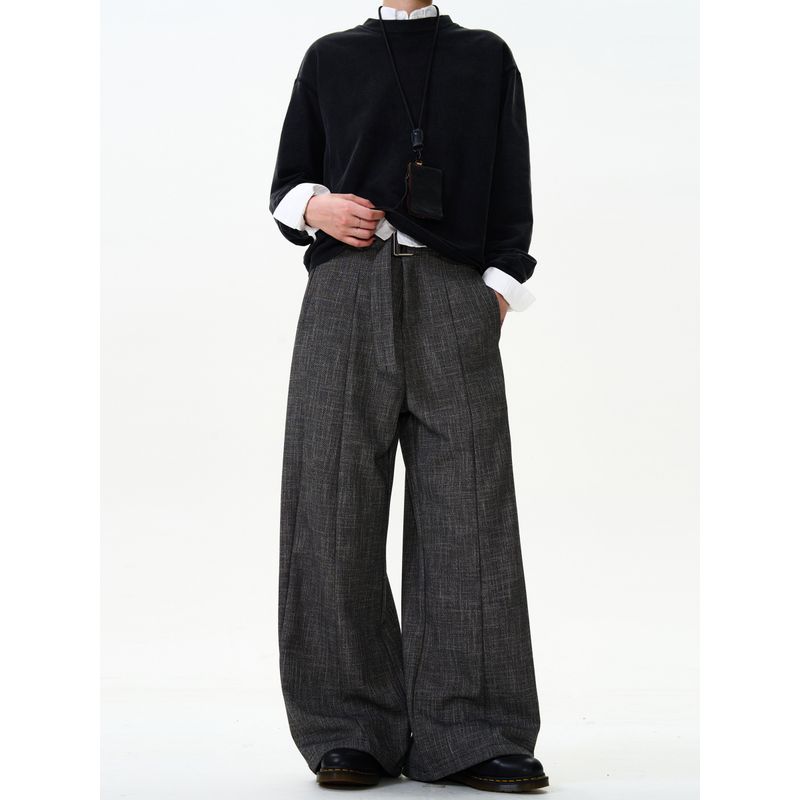 Madwitch Retro Old Money Style Drape Casual Suit Pants Men and Women Loose Flower Gray Texture Fancy Straight-leg Pants