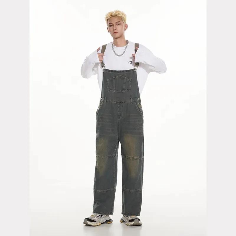 Distressed Retro Sling Jeans Men and Women Street Cleanfit Hip-hop Gradient Handsome Tooling Jumpsuit