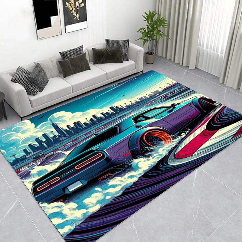 Vintage Off-Road Car Area Rug, Beach Ocean Style Living Room Carpet, Non-Slip Soft Floor Mat for Travel Lover Home Decor 40x60cm( 15x23in )