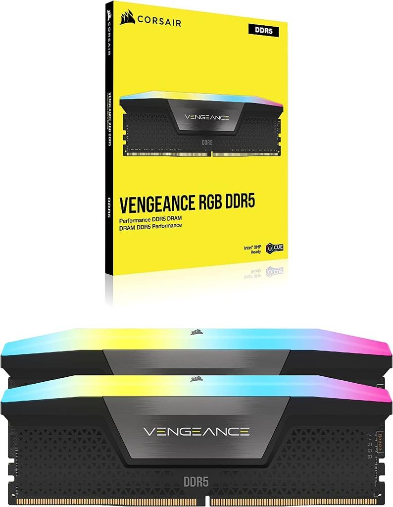 Corsair DDR5-6000MHz Desktop PC Memory VENGEANCE RGB DDR5 Series (PC5-48000) Intel XMP Memory Kit 32GB Black [16GB X 2] CMH32GX5M2E6000C36