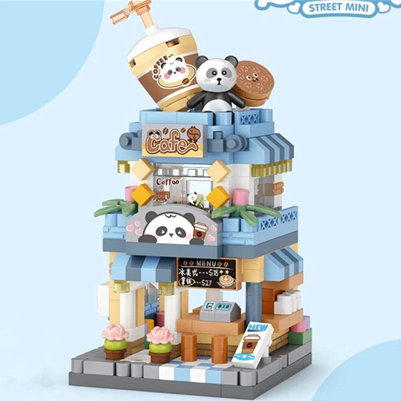 Mini City Cafe Building Block Toys, Ice Cream Shop, Flower Shop, Street Scene Cartoon Cute Food House, Festival Gifts