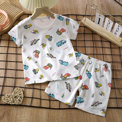Kids Short Sleeve Pajama Set Soft Cotton Sleepwear Lightweight Breathable Comfortable Two Piece Loungewear for Boys and Girls