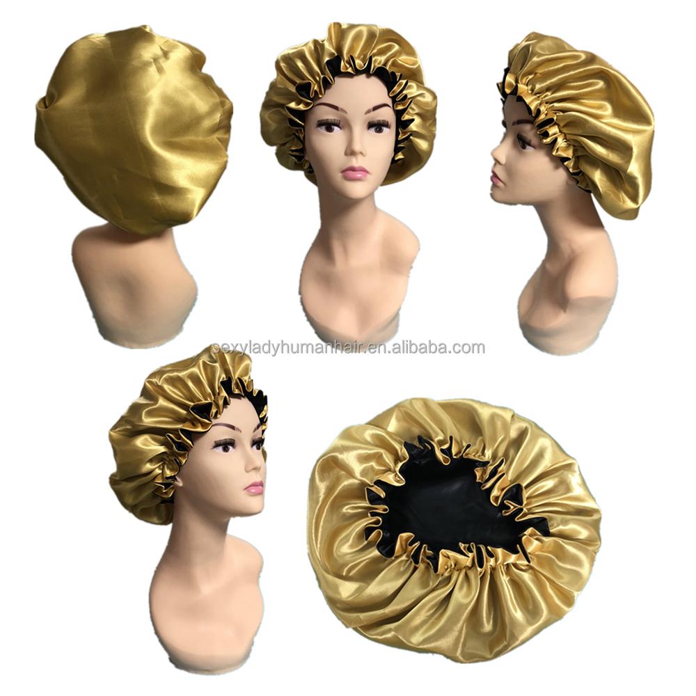 Custom Free Design Small MOQ Black Silk Hair Satin Bonnet With logo