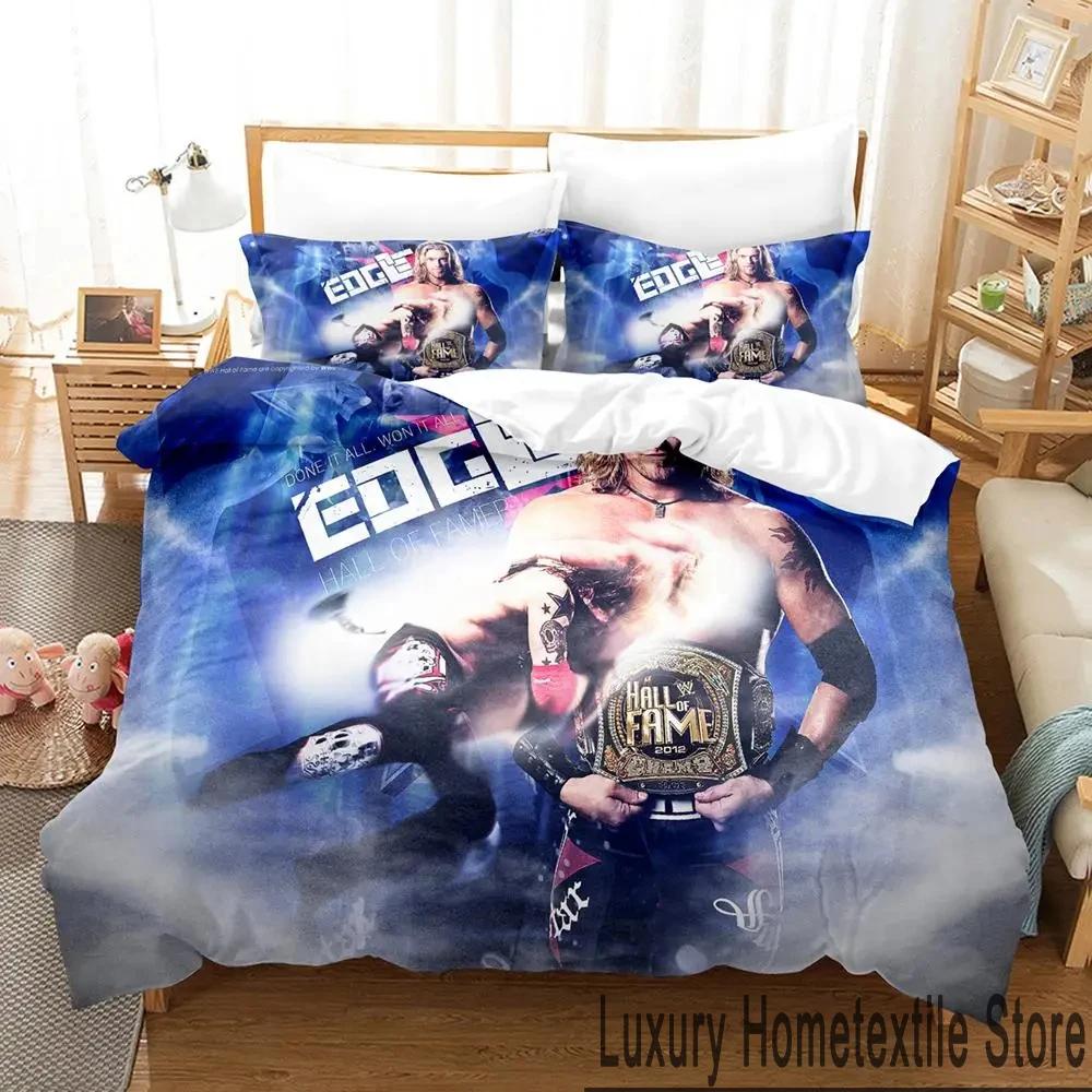3D-gedrucktes Wrestler-Bettwäsche-Set Roman Reigns für Jungen und Mädchen (Einzel-, Doppel- und Kingsize-Größen) – Bettbezug und Kissenbezug für Erwachsene