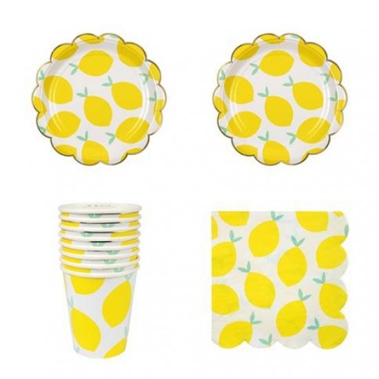

Summer Party Supplies Yellow Lemon Paper Plates Cups Napkins Birthday Party Baby Shower Tableware DIY - 8pcs/Set