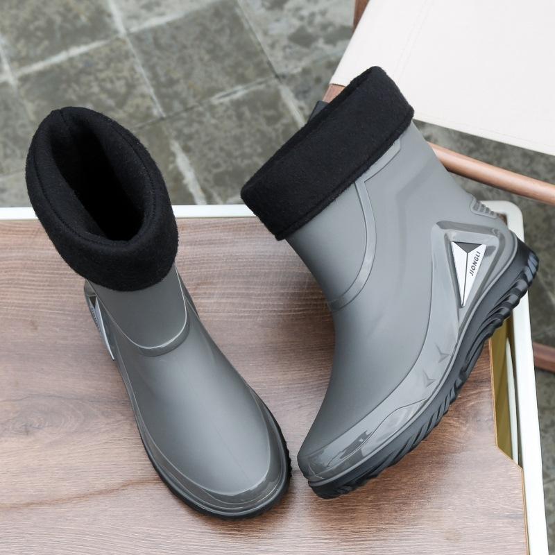Cizme de ploaie impermeabile la mijlocul gambei la modă, pantofi de cauciuc, cizme de pescuit de primăvară și toamnă, unisex, calde din bumbac, antiderapante, cizme de ploaie