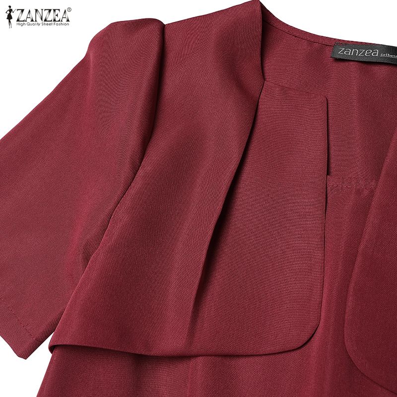 ZANZEA Women Elegant Casual Round Neck Short Sleeve A-line Dress