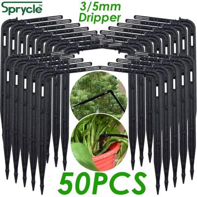 50X Böjd Pil Droppare 1/8'' Mikro Droppbevattningssats Emitter för 3/5mm Slang Trädgårdsbevattning Sparande Droppare Växthus