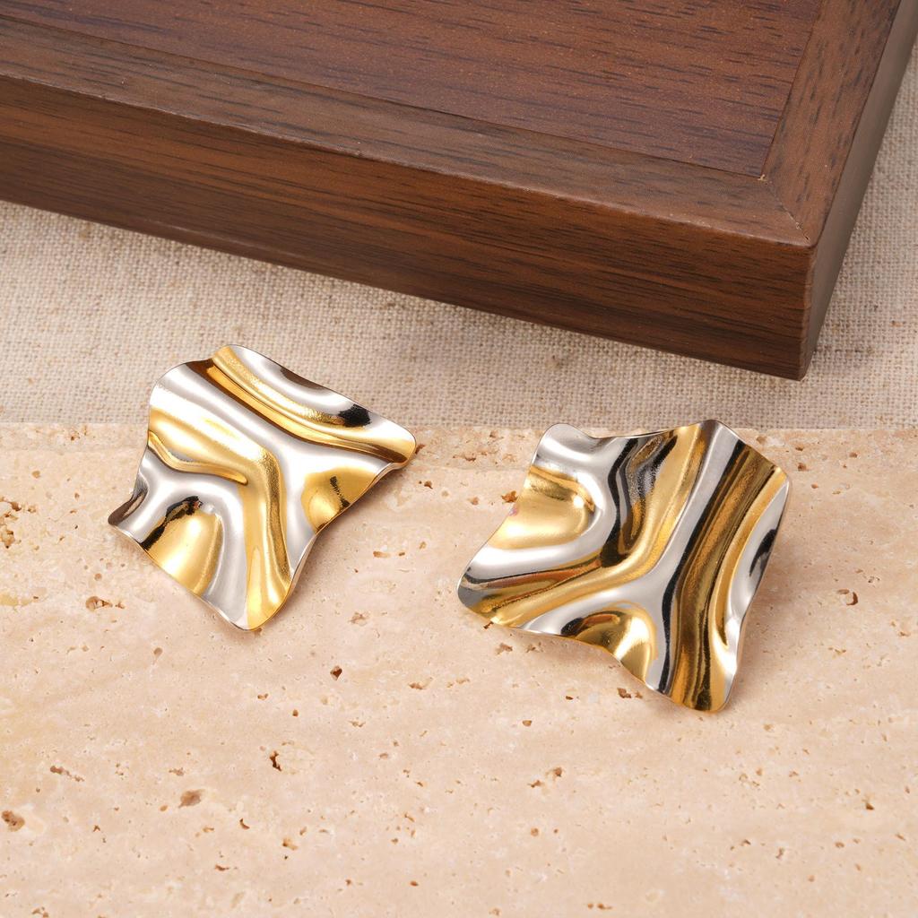 Gold and Silver Stainless Steel Ear Studs with Color Block Design