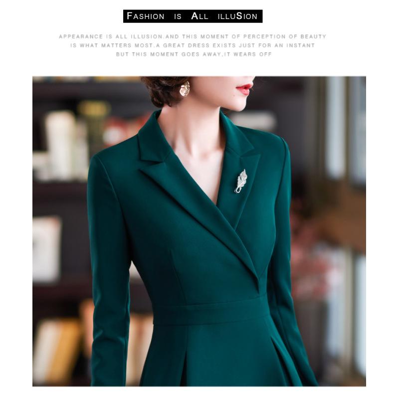 Tooxika New Solid Color Long-sleeved Dress Elegant Professional Style Suit Collar Waist Large Swing Skirt