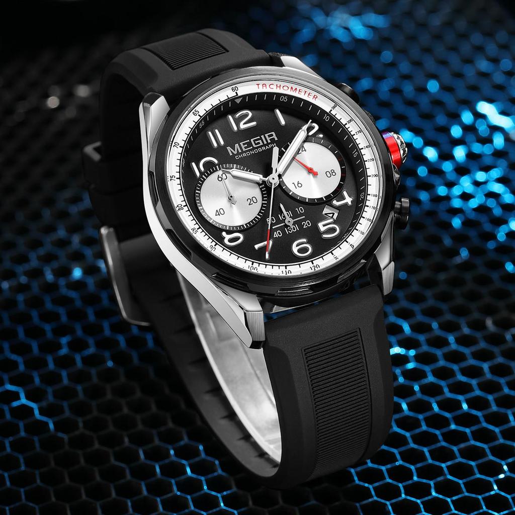 MEGIR Men Watches Luxury Quartz Wristwatch Waterproof Men's Sports Chronograph Silicone Strap Clock Relogio Masculino 2230