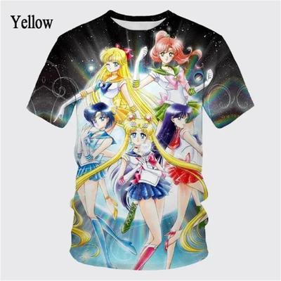 Sailor Moon Anime 3D Baskı Kızlar Kısa Kollu Tişört Rahat O Yaka Anime Sailor Moon Çocuk Unisex Kısa Kollu Tişörtler