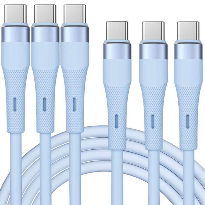 3x Câble USB-C vers USB-C 60W pour Samsung Galaxy A16 A36 A15 A14 A25 A35 A55 A54 A05s - Bleu 1M