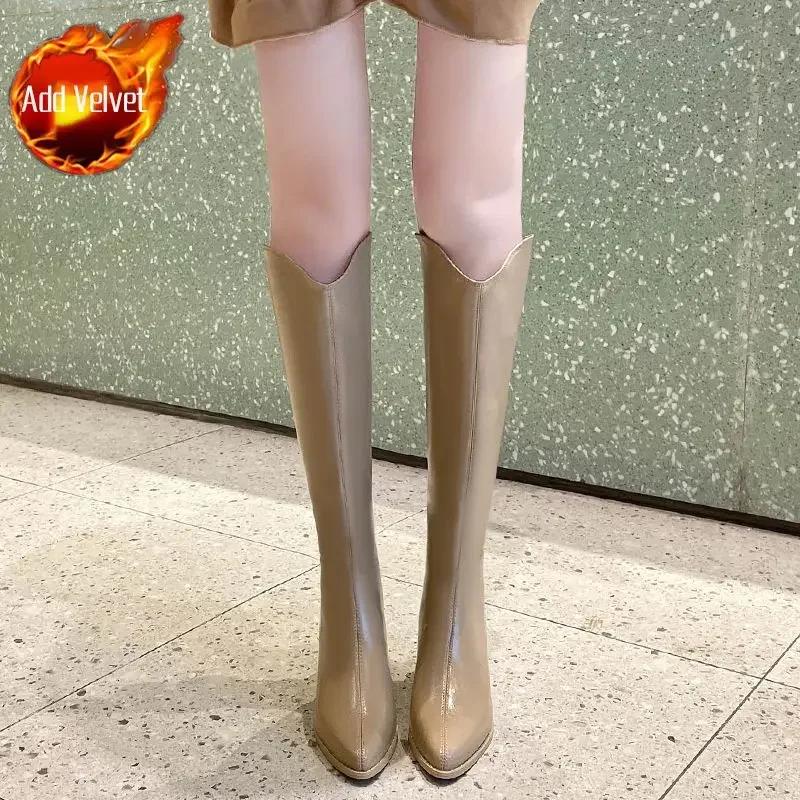 Chaussures montantes pour femme, automne-hiver 2024, talon moyen, en promotion, bottes longues chics et élégantes, style Y2K