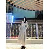 French square collar dress women's autumn feeling skirt temperament waist thin long sleeve A-shaped skirt niche long skirt