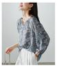 100% mulberry silk printed shirt for women's 2026 spring commuting versatile round neck silk top
