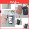 Simple Women Pu Heartshaped Decor Transparent Touchscreen Mobile Phone Bag