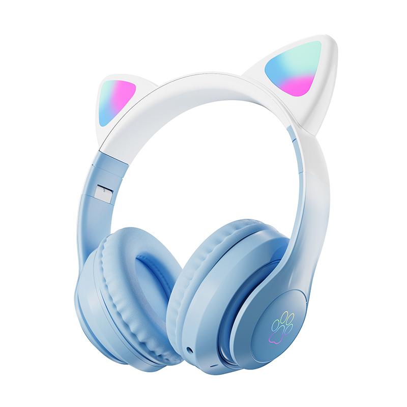 Cat Bluetooth Headphone Wireless Gradient Color Led Light With Mic Kids Girls Stereo Phone Music Headset Gamer Gift