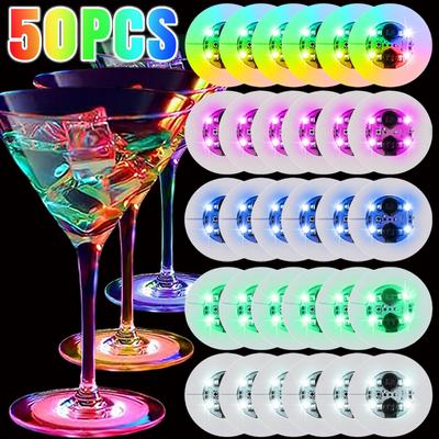 Posavasos Luminosos LED Alimentados por Batería Posavasos Iluminados Pegatinas Tapete para Copa de Botella de Licor Para Decoraciones de Fiesta de Boda