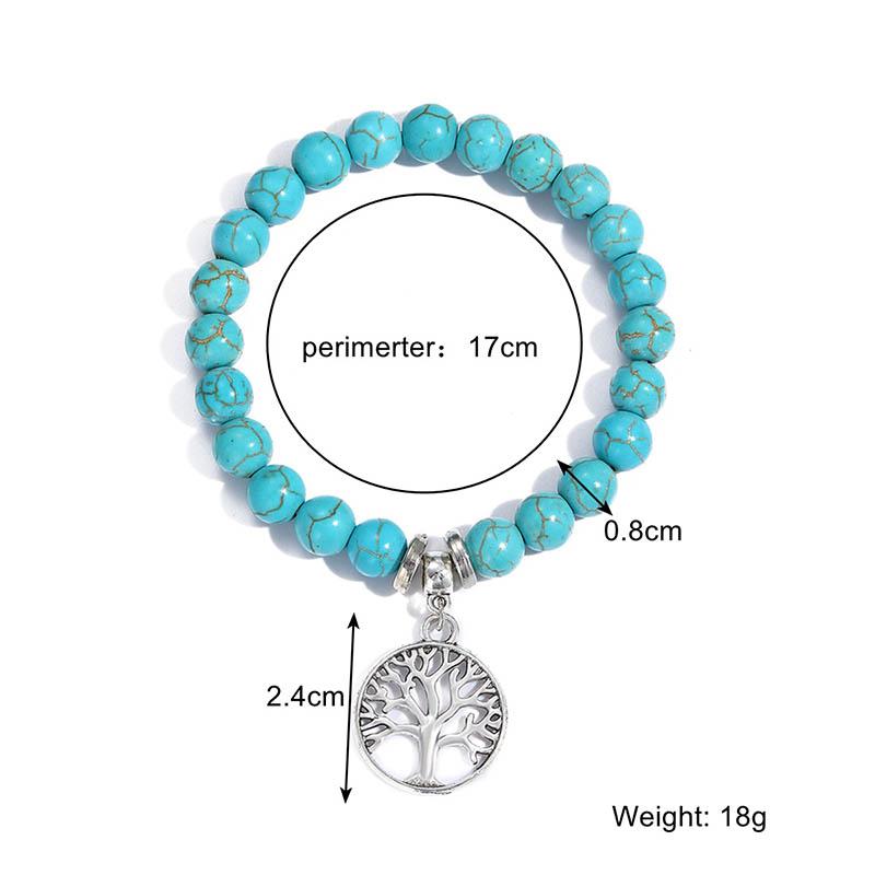 Evil Eye Charm Bracelets Owl Butterfly Starfish Braclets Lucky  Gift 8mm Synthetic Turquoise Stone Bracelet for Women Men