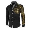 Camicie da uomo, camicie eleganti da uomo, casual, streetwear, camicie stampate con stampa in oro nero, design con colletto rovesciato, top maschili