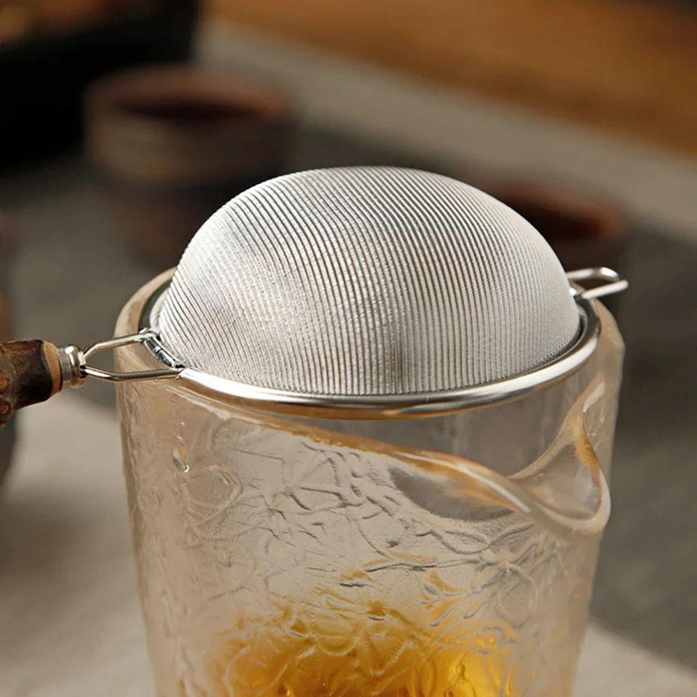 Stainless Steel Mesh Food Filter Bamboo Handle Fine Mesh Colander Metal Tea Infuser  Loose Tea Leaf