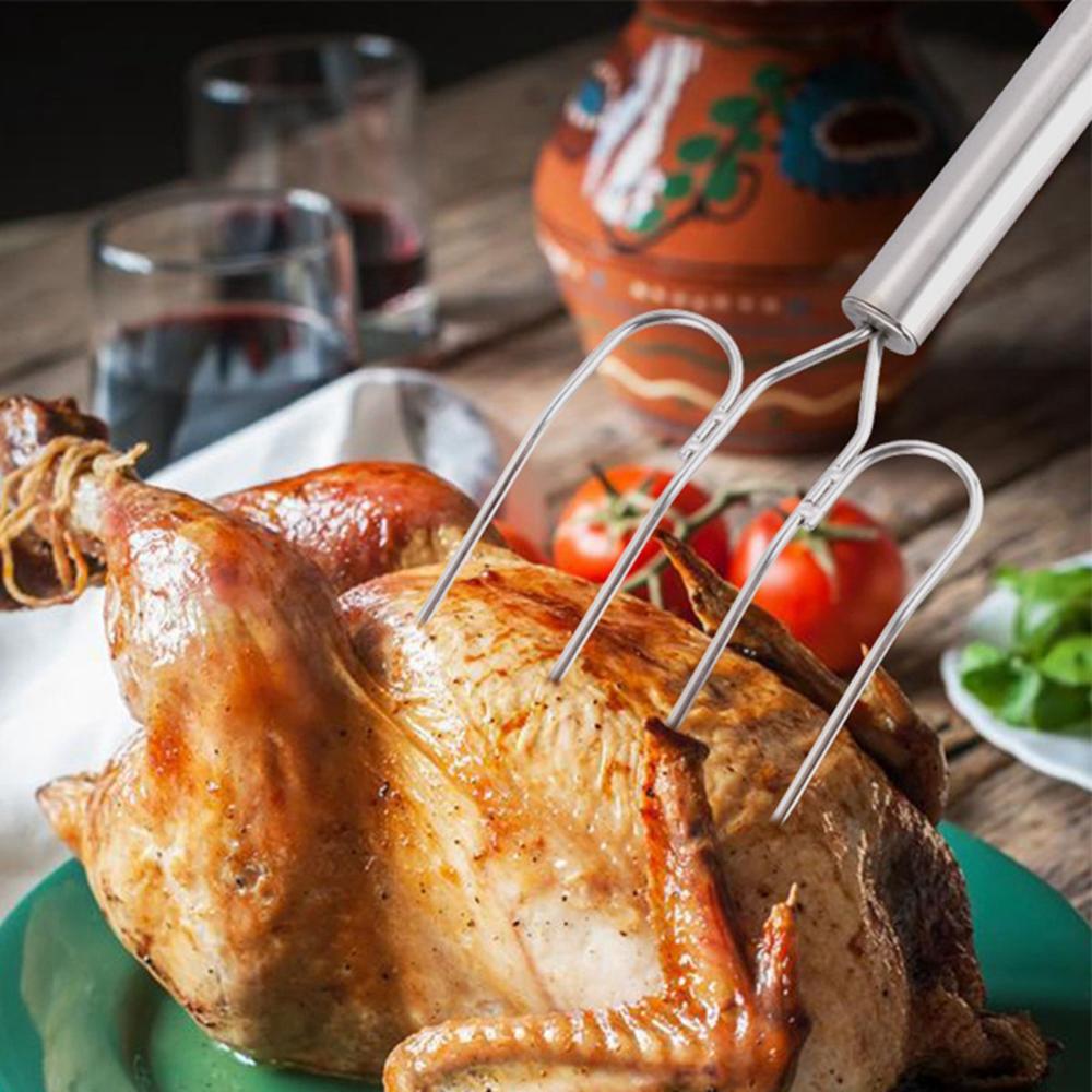 Meat Ham Roaster Stainless Steel Chicken Carving Fork Lifter Turkey Fork Barbecue Tool