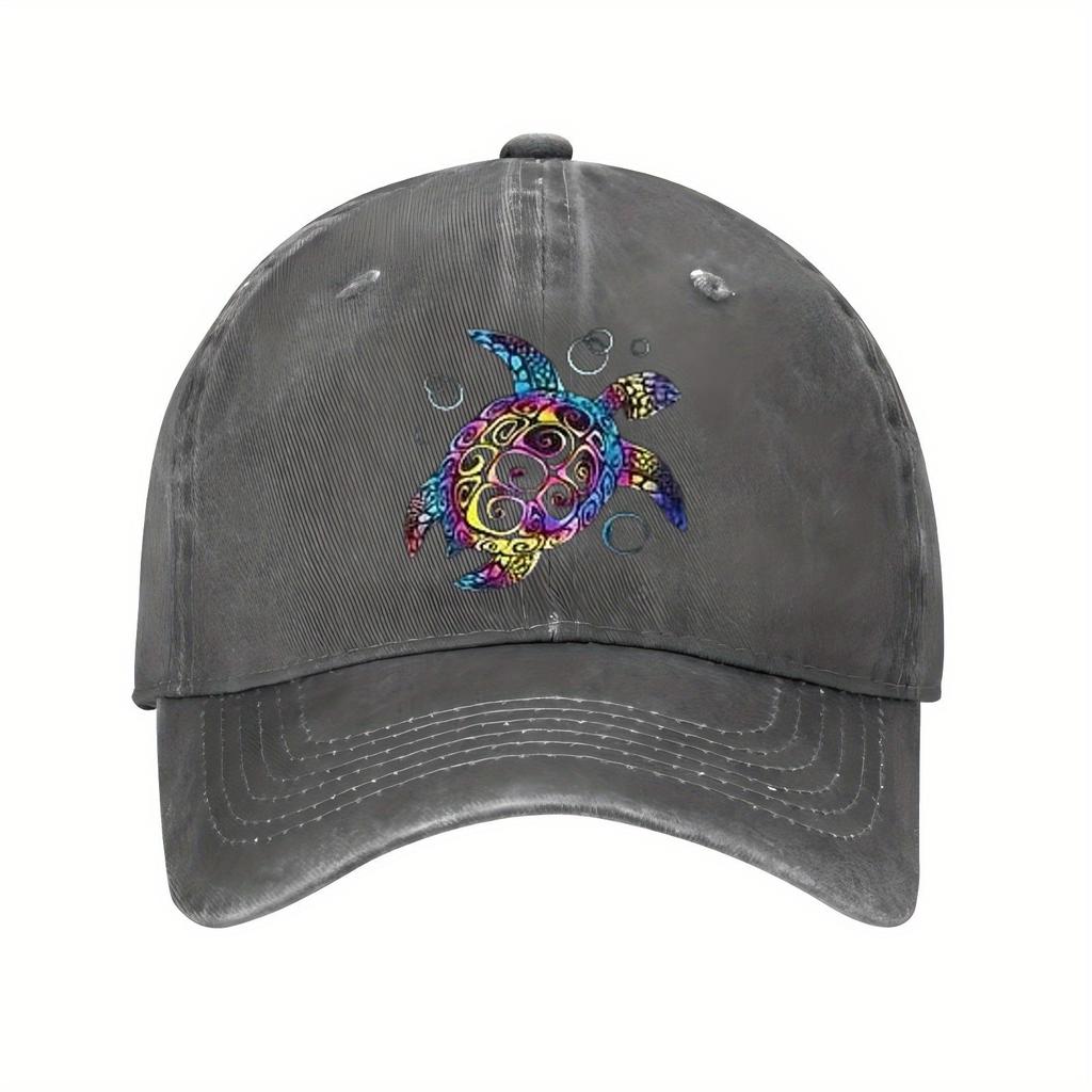 Colorful Sea Turtle Print Baseball Cap Casual Adjustable Polyester Sun Protection Beach Hat Unisex