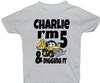 Personalised Name AGE Digging It Yellow Excavator Baby, Kids, Children's T-Shirt