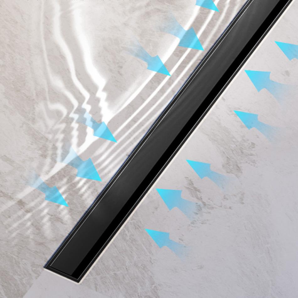 Bathroom Shower Floor Drain Black 304 Stainless Steel Rectangle Lavatory WC Long Linear Drainage Side Floor Drains 30 40 50cm