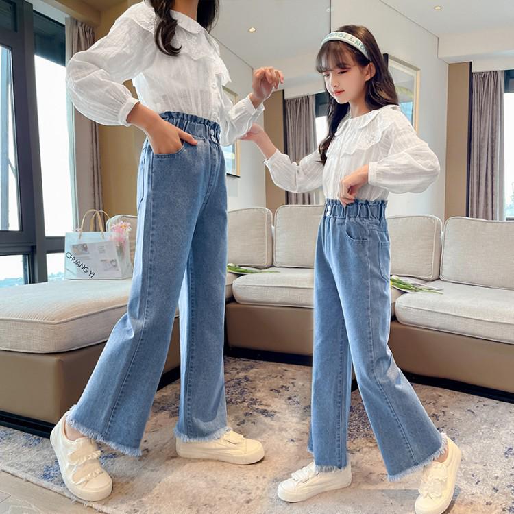 Blugi cu picioare largi de primăvară și toamnă 2023 pentru fete - stil coreean la modă pentru copii