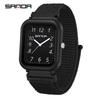 SANDA 50M Waterproof Square Quartz Watch with Quick Release Strap for Students and Civil Servants.