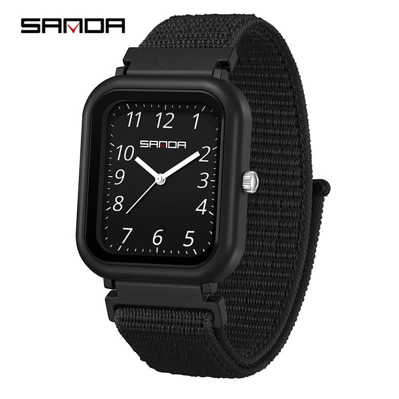 SANDA 50M Waterproof Square Quartz Watch with Quick Release Strap for Students and Civil Servants.