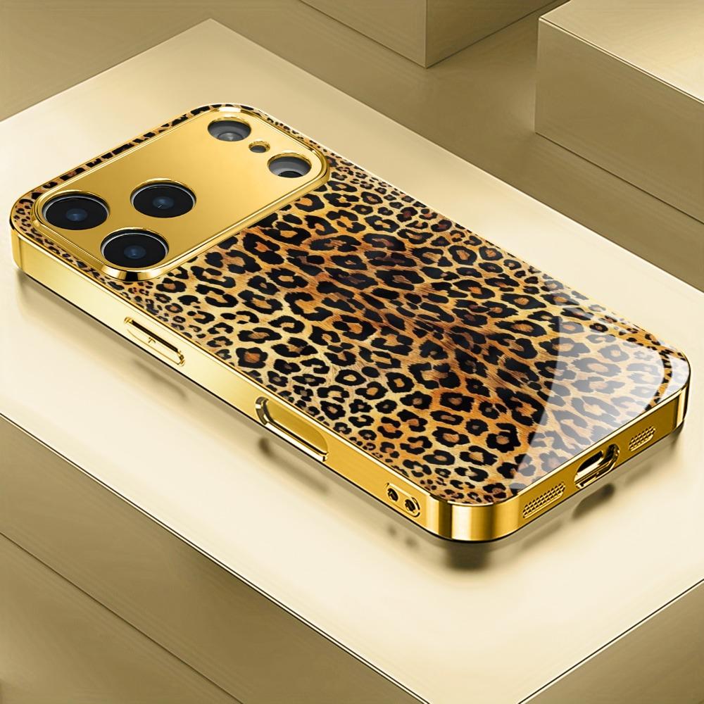 Goldbraunes Leopardenmuster Glas Handyhülle geeignet für iPhone 17 16 15 14 13 12 11 Pro/Max/Plus Fingerabdruckgeschützt
