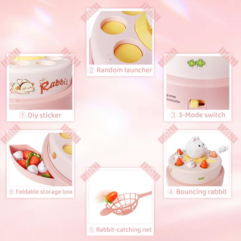 Electric Pop-up Turntable Toy with Music Cartoon Rotating Rabbit Catcher Toys with Nets Musical Launching Rotating Game Kids Toy