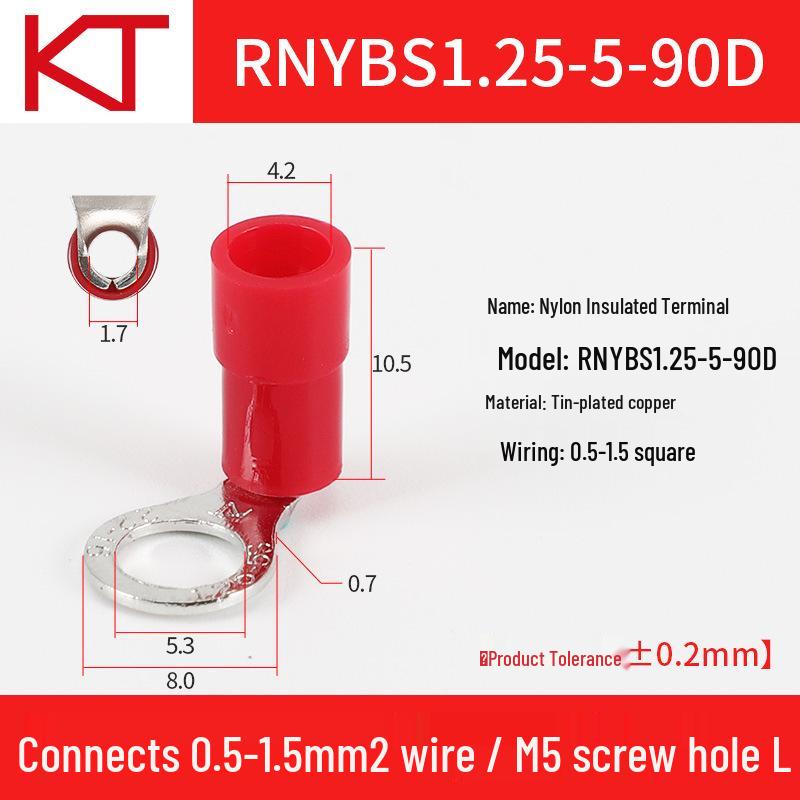 Kaishtong Right Angle Copper Wire Lug - Nylon Round RNYBS1.25-6, 80° Bend Terminal