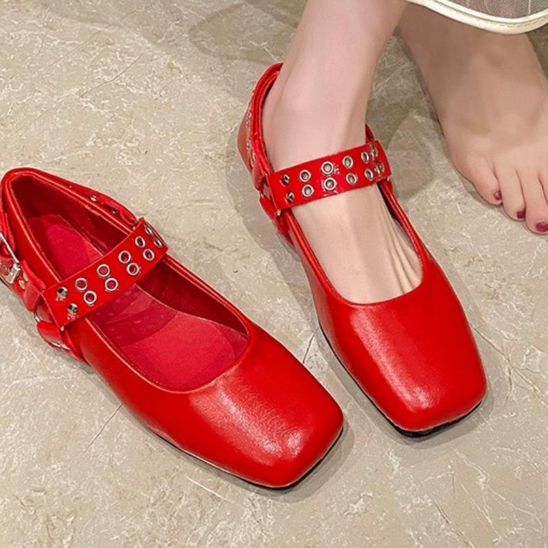 Fashion 2025 Female Footwear Round Toes Luxury Women Flats Shoes Allow Fashion Buckle Strap Ladies Ballet Rivets Flats Shoes