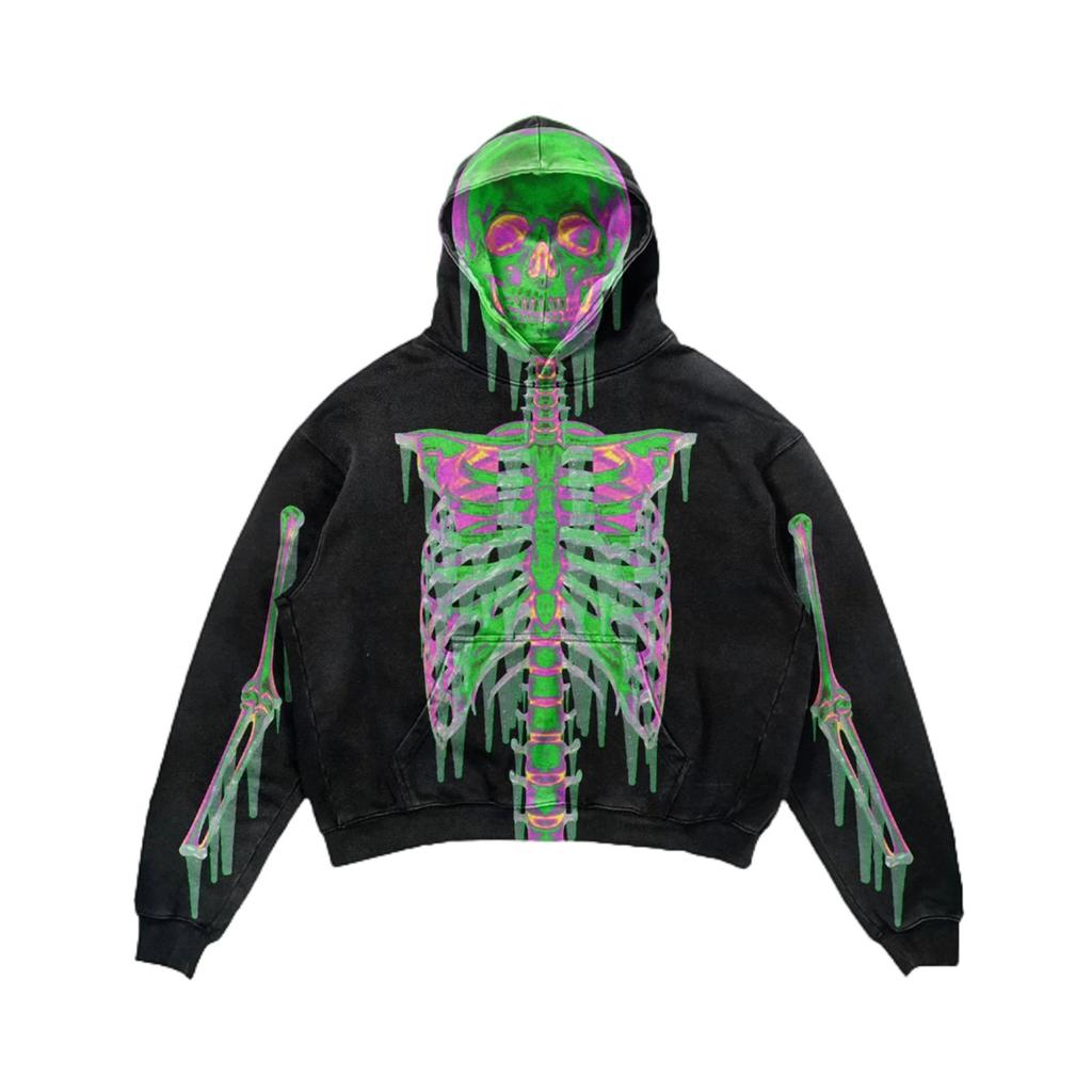 Oversize Men Streetwear Hoodie Skulls Print Long Sleeve Sweatshirts Harajuku Winter American European Hooded Pullovers Y2k