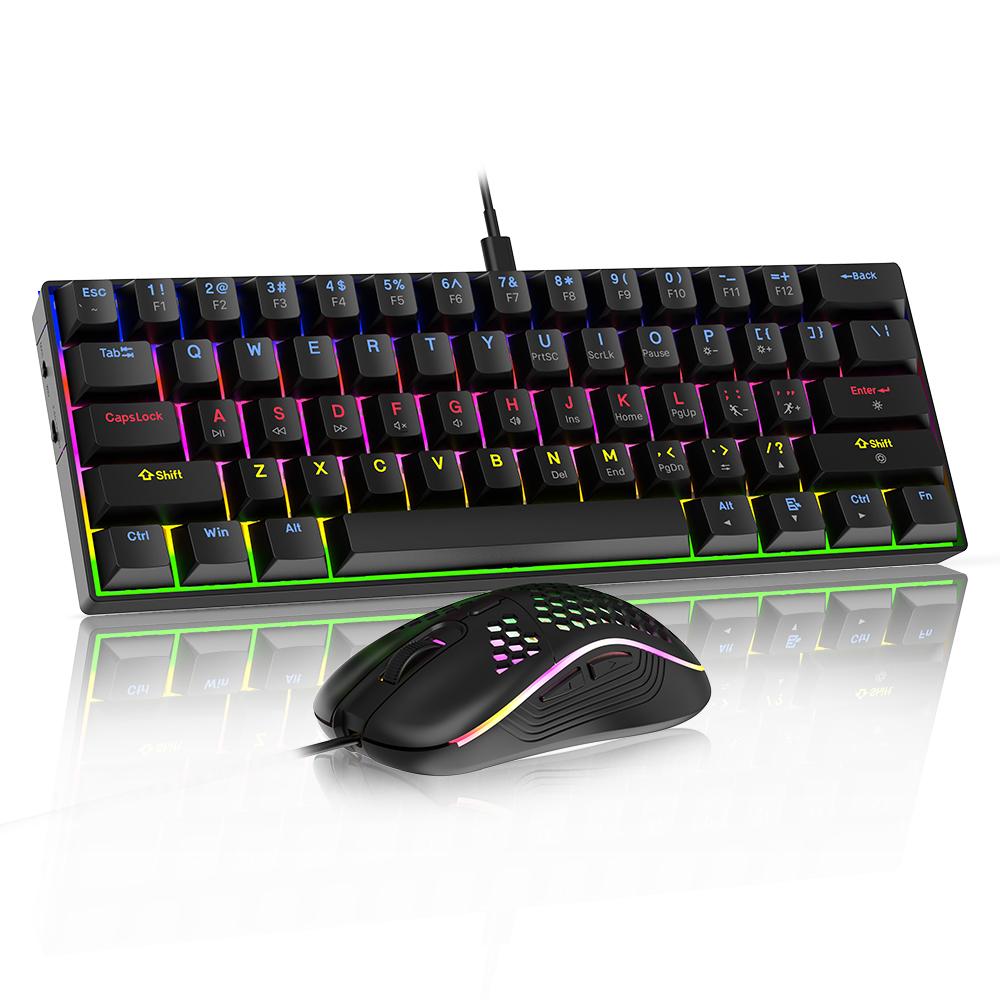 TMICE 61 Keys Wired Mechanical Keyboard and Mouse Blue Switch Anti-ghosting LED Backlit Gaming Keyboard Mouse Combo for PC Gamer