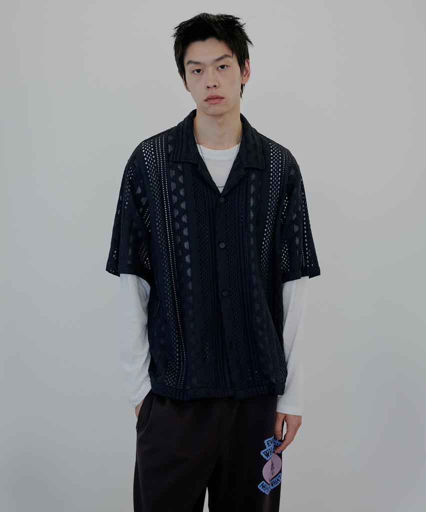 NUAKLE Punched Crochet Shirt_Navy