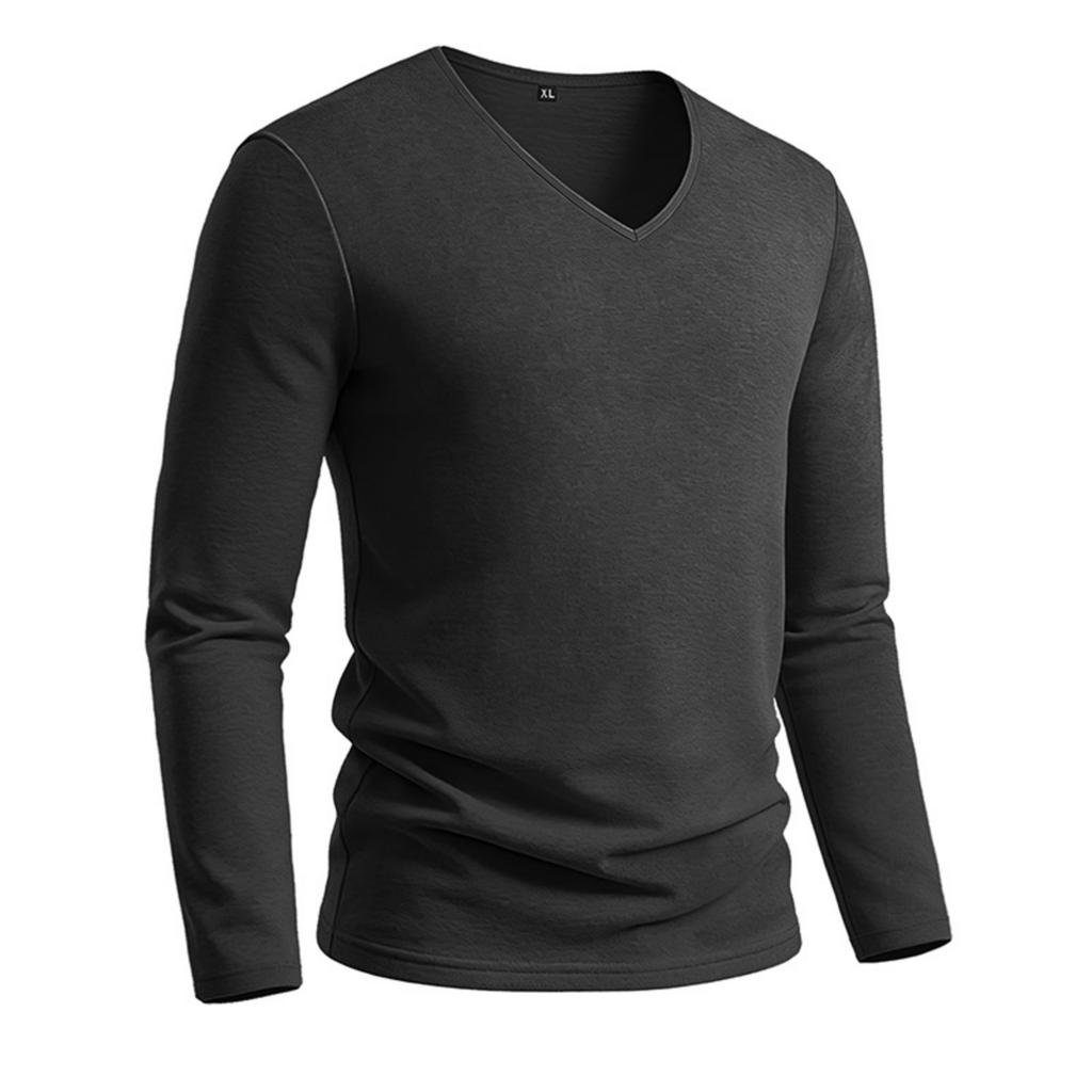 Men Long Sleeve T Shirt V Neck Solid Color Casual Streetwear Lightweight Comfortable Fit Simple Design Long Sleeve Top