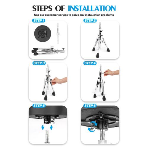 STRICH Drum Throne, Rotating Drum Stool, Adjustable Height (46-58cm), Stable and Durable, Includes 5A Drumsticks, SDB-20