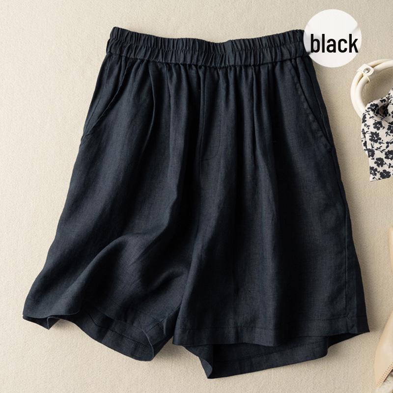 Women's Retro Wide-Leg Cotton Linen Pleated Pants - High Waist, Elastic, Casual and Artistic Summer Wear